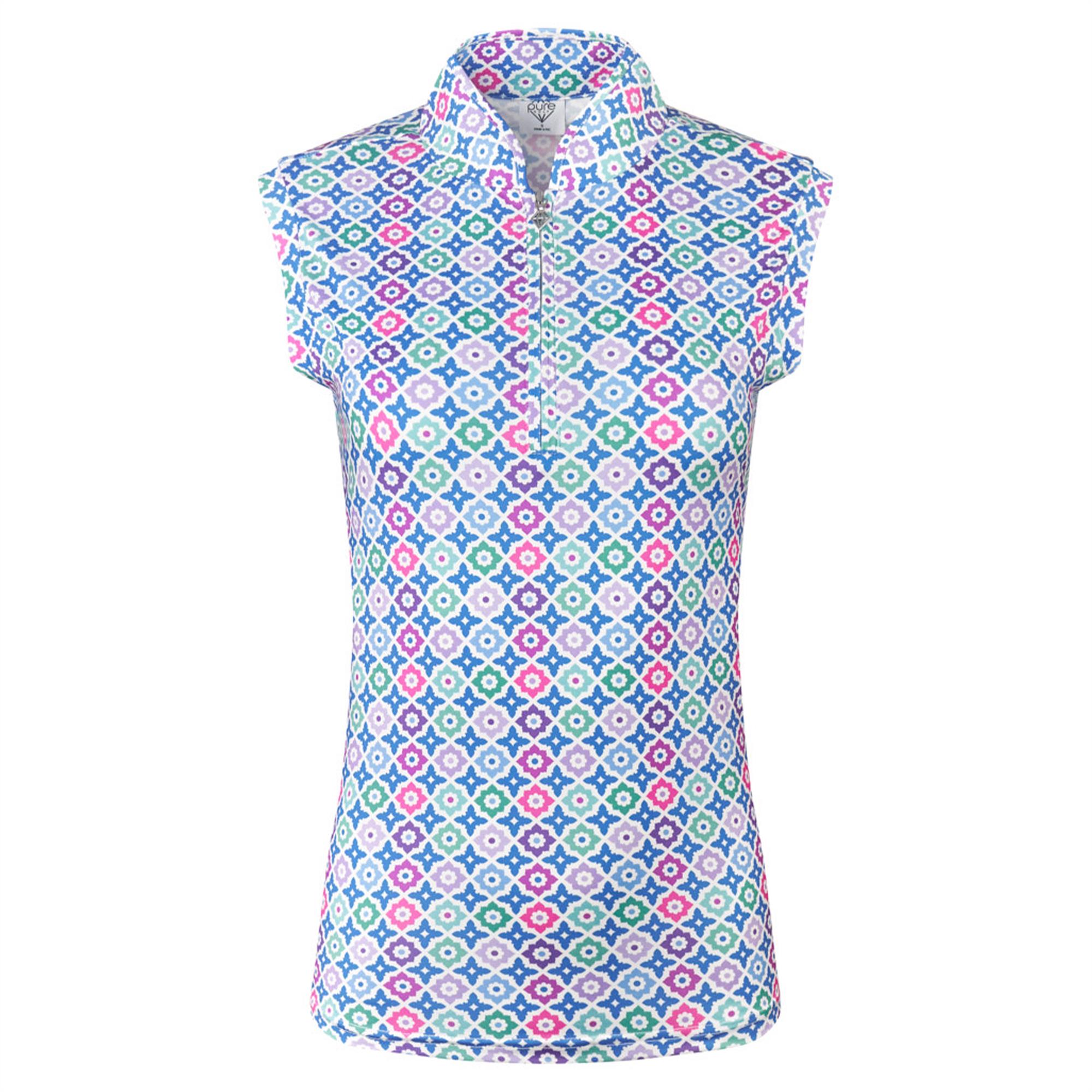 Pure Golf Rise Ladies Sleeveless Golf Polo Shirt Geoflower